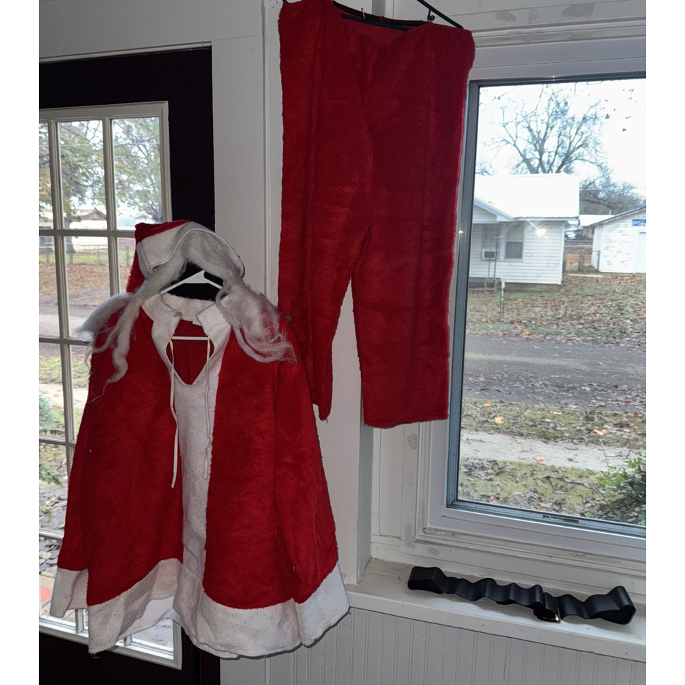 Vintage Santa Claus Suit Costume Shirt Pants Belt Wig And Cap Not Perfect